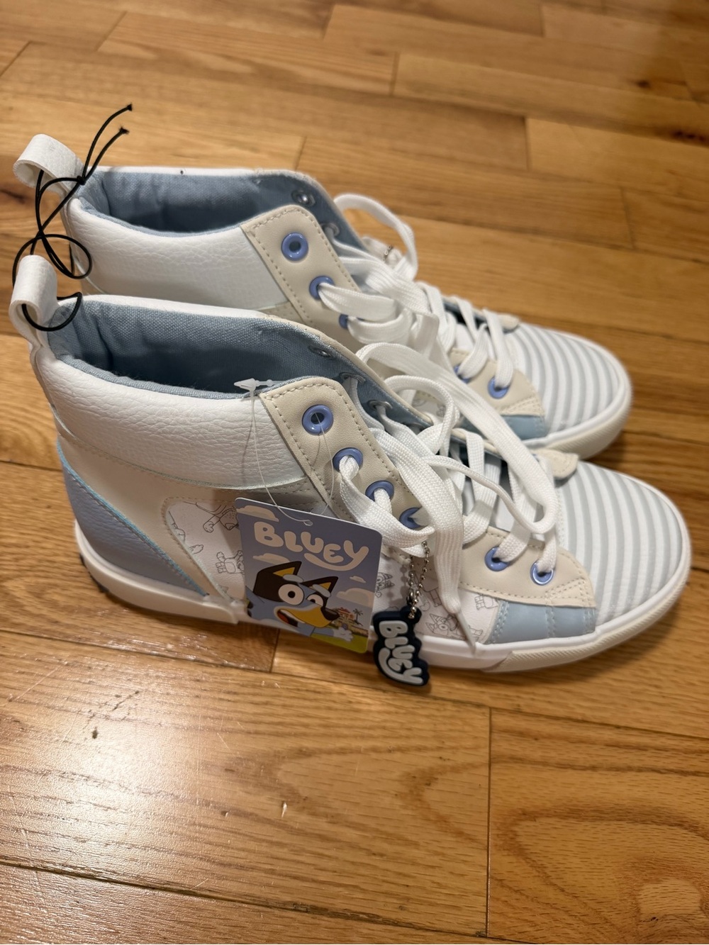 Women' White & Light Blue High-Top Sneakers